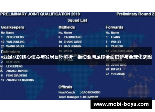 亚足联的核心使命与发展目标解析：推动亚洲足球全面进步与全球化战略